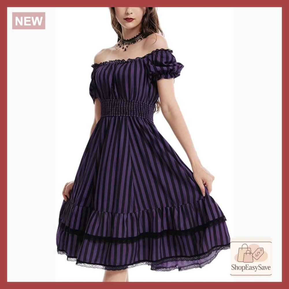 Gothic Pirate Corset Dress Vintage Square Neck Renaissance Midi A-Line